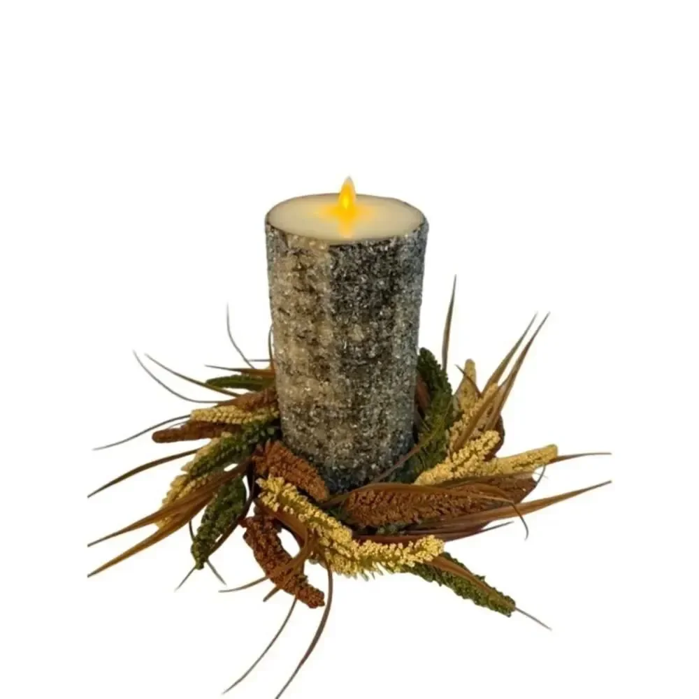 Pottery Barn Premium Flickering Flameless Wax Pillar Candle w/ wreath 8